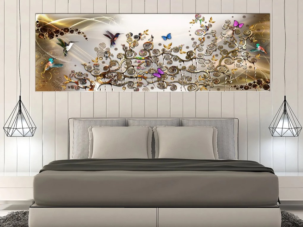 Πίνακας - Hummingbirds Dance (1 Part) Gold Narrow 120x40