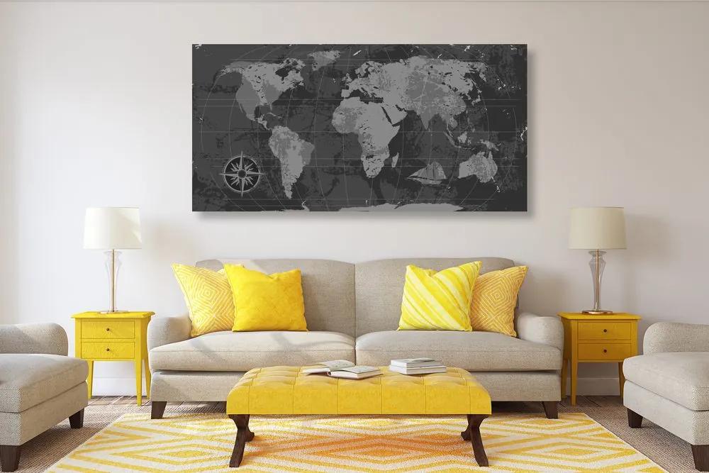 Εικόνα ενός ρουστίκ παγκόσμιου χάρτη από φελλό σε ασπρόμαυρο - 100x50  transparent