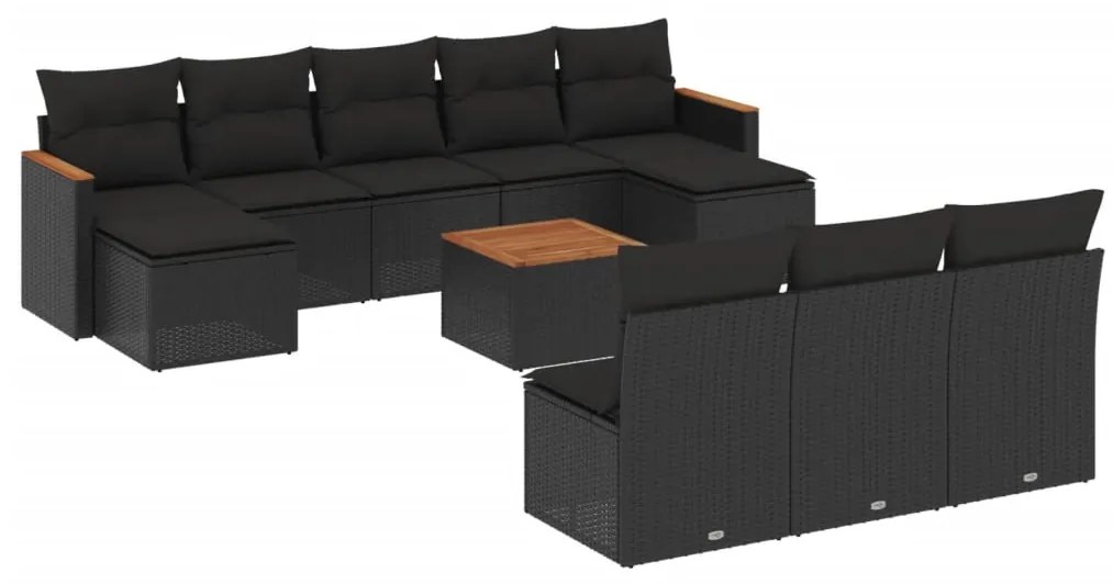 vidaXL Σαλόνι Κήπου Σετ 11 Τεμαχίων Μαύρο Συνθετικό Ρατάν με Μαξιλάρια