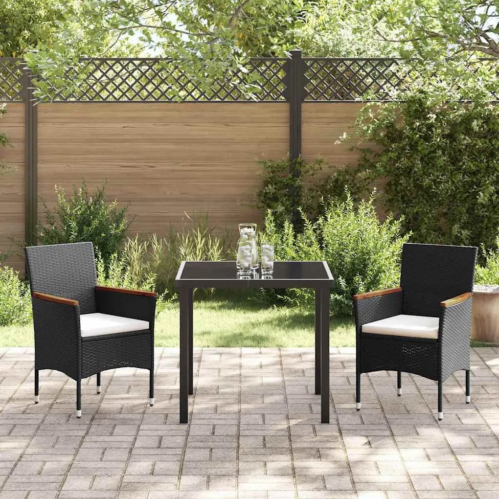 vidaXL Σέτ φαγητού για κήπο με μαξιλάρι 3 pcs Μαύρο Πολυ ράταν