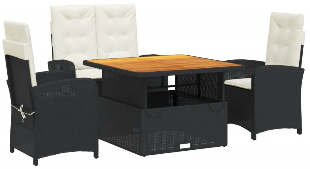 vidaXL Σετ Τραπεζαρίας Κήπου με Μαξιλάρια 4 τεμ. Μαύρο από Συνθ. Ρατάν