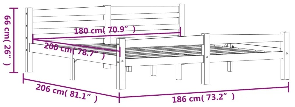 vidaXL Πλαίσιο Κρεβατιού Σκούρο Γκρι 180 x 200 εκ. Μασίφ Ξύλο Πεύκου