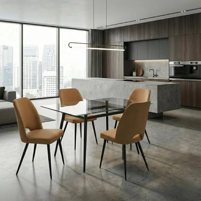 Καρέκλα τραπεζαρίας Christy Megapap μουσταρδί ύφασμα - μεταλλικό μαύρο πόδι 47x59x90εκ.