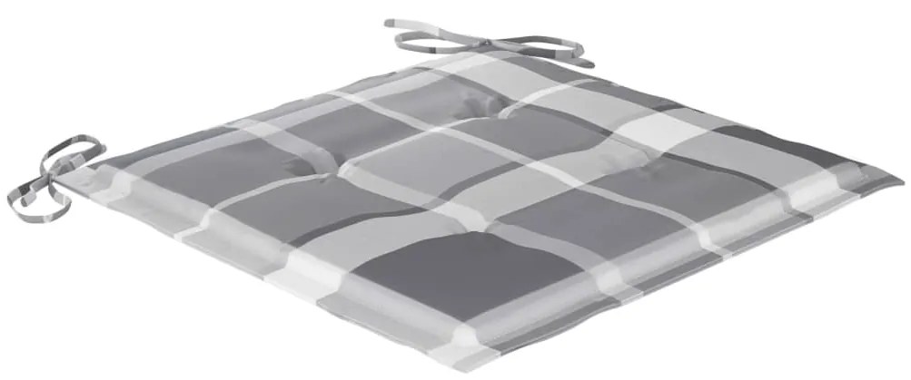 vidaXL Καρέκλες Κήπου 2 τεμ. από Μασίφ Ξύλο Teak &amp; Γκρι Καρό Μαξιλάρια