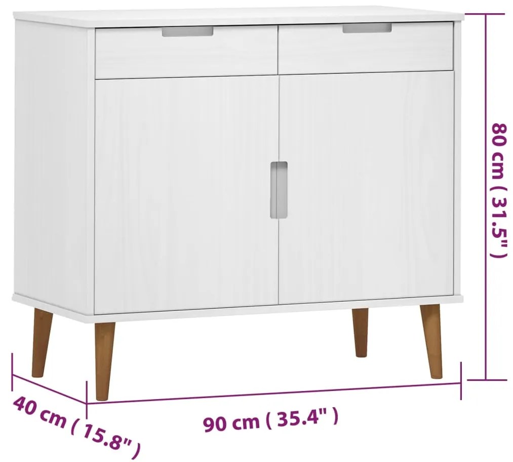 Ντουλάπι MOLDE Λευκό 90x40x80 εκ. από Μασίφ Ξύλο Πεύκου - Λευκό