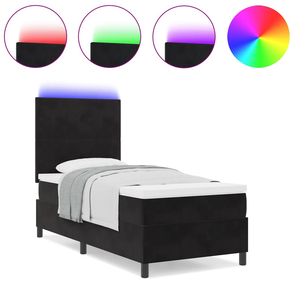 vidaXL Κρεβάτι Box Spring με Στρώμα & LED Μαύρο 80x200 cm Βελούδο