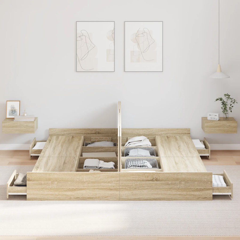 vidaXL Κρεβάτι με αποθηκευτικό χώρο Sonoma Δρυς 200 x 200 cm
