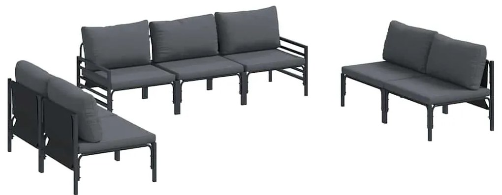 vidaXL Σετ Καναπέ Κήπου με μαξιλάρι 7 pcs Μαύρο Ατσάλι