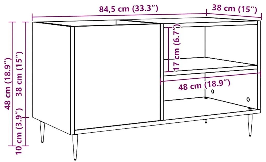 ντουλάπι δίσκων Δρυς τεχνίτης 84,5x38x48 cm Κατασκευασμένο ξύλο - Καφέ