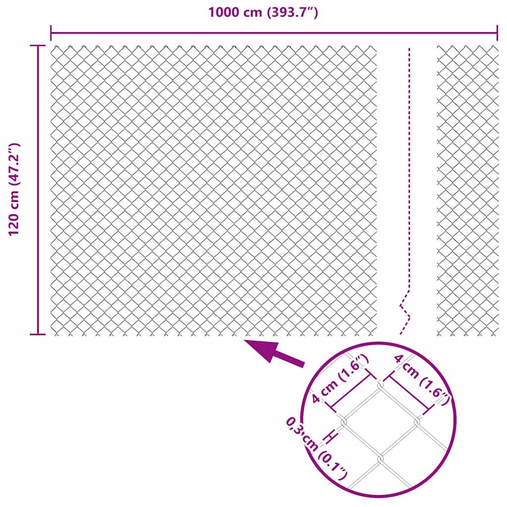 vidaXL Φράκτης από αλυσίδα με στύλους Ασημί 10 x 1.2 μ Ατσάλι