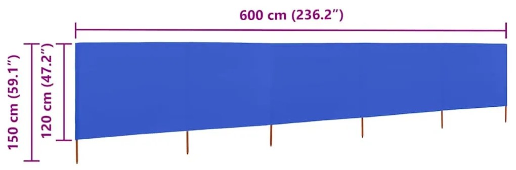 vidaXL Προστατευτικό Αέρα με 5 Πάνελ Αζούρ Μπλε 600x120 εκ. Υφασμάτινο