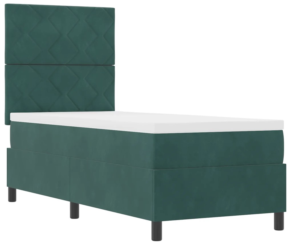 vidaXL Κρεβάτι Box Spring με Στρώμα & LED σε Σκούρο Πράσινο 80x200 εκ. Βελούδο