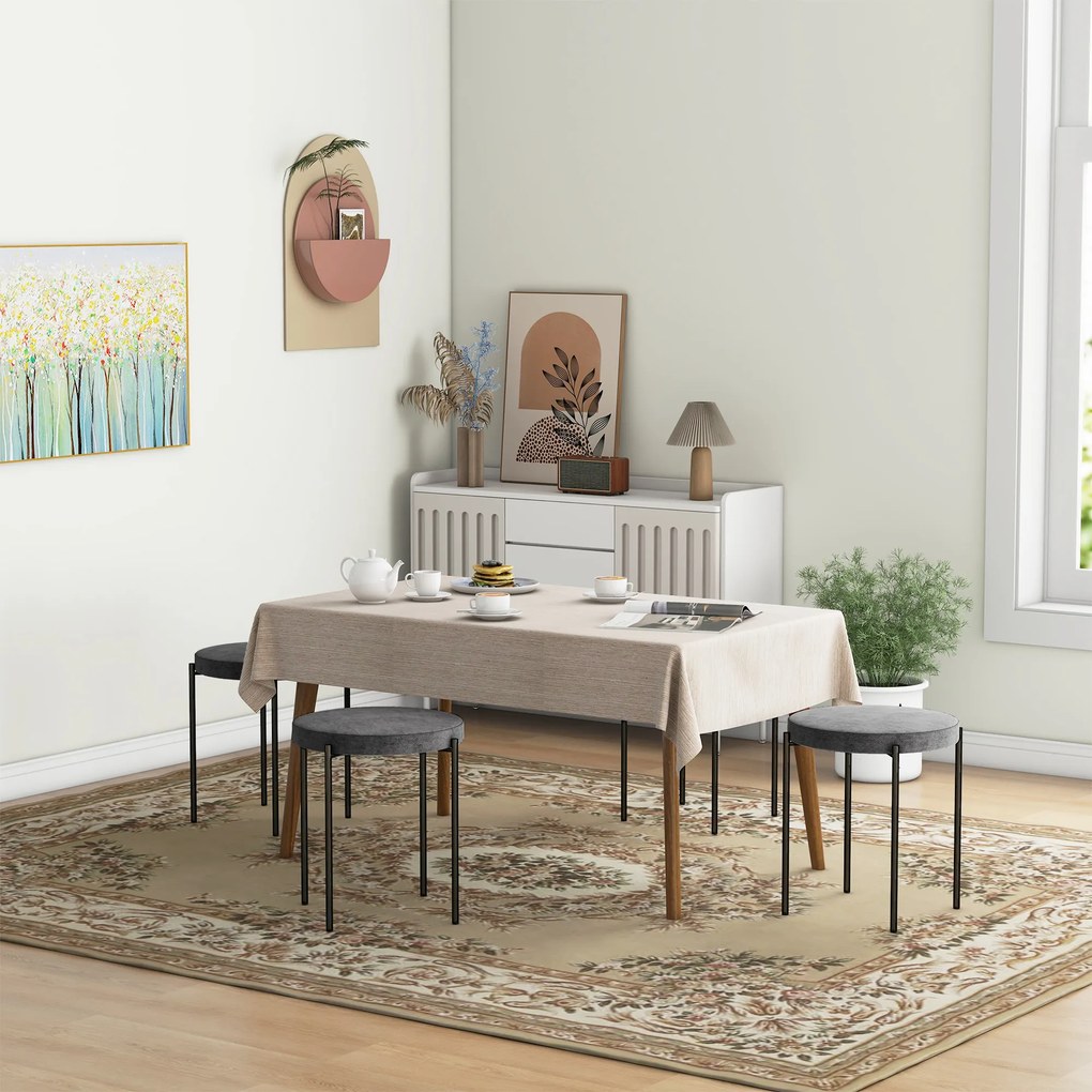 Σκαμπό κουζίνας HOMCOM σετ 4 τεμαχίων, στοιβαζόμενα, όψη βελούδο, έως 100kg, ατσάλινο πλαίσιο, 41,5 x 41,5 x 46 cm, Σκούρο Γκρι