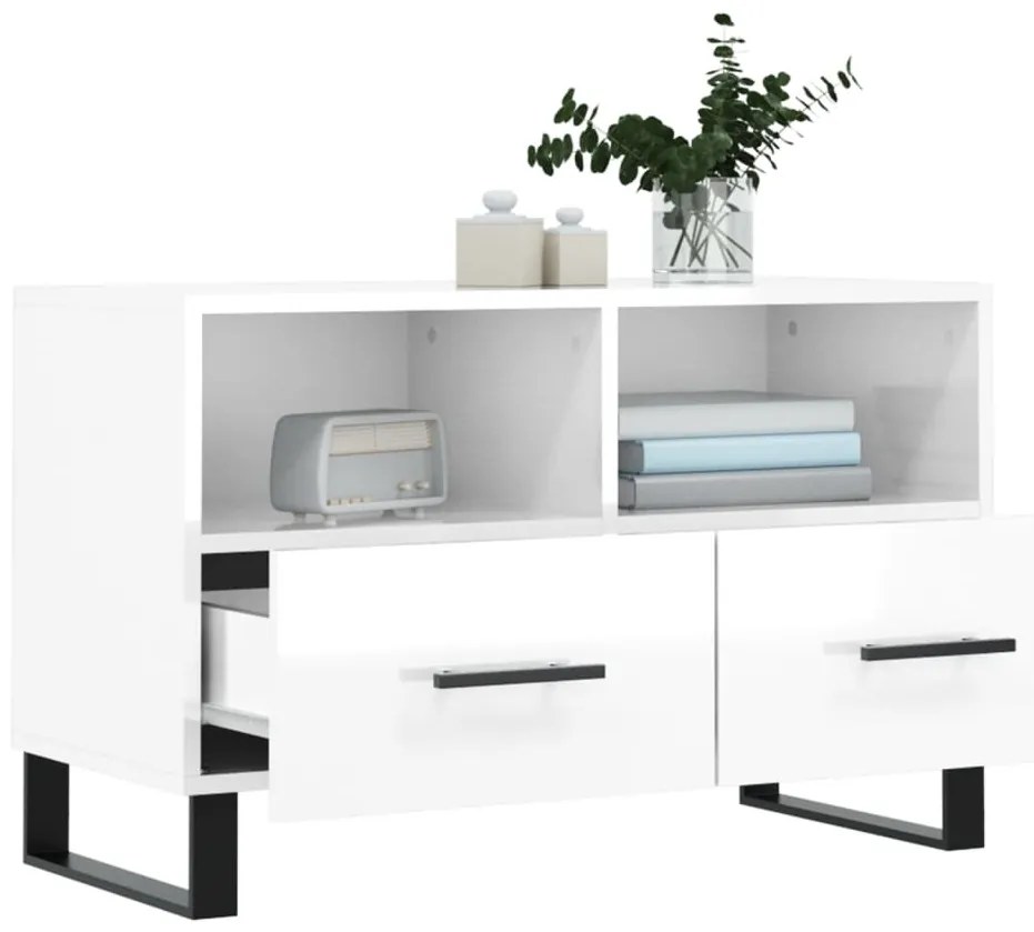 vidaXL Έπιπλο Τηλεόρασης Γυαλ. Λευκό 80x36x50 εκ. Επεξεργασμένο Ξύλο
