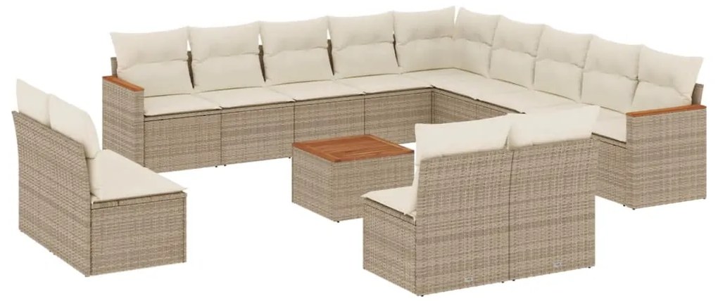 vidaXL Σαλόνι Κήπου Σετ 14 Τεμαχίων με Μαξιλάρια Μπεζ Συνθετικό Ρατάν