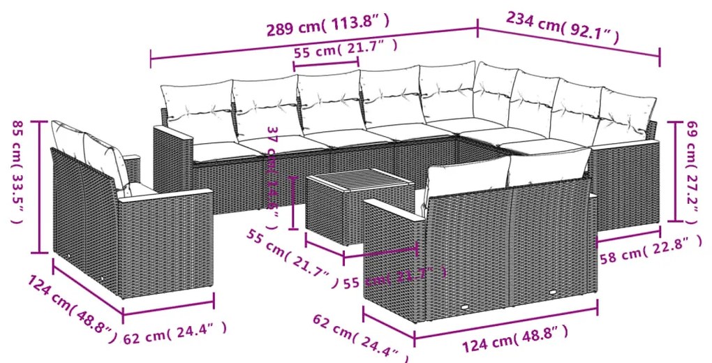 vidaXL Σετ Καναπέ Κήπου 13τεμ Μπεζ Συνθ. Ρατάν με Μαξιλάρια