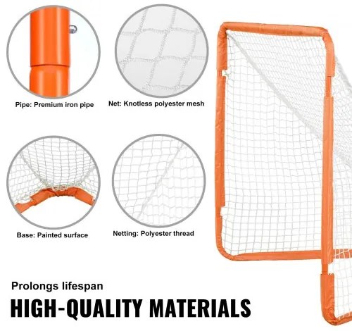 VEVOR Lacrosse Goal, 4' x 4' Small Kids Lacrosse Net, Folding Portable Lacrosse Goal with Carry Bag, Iron Frame Backyard Training Equipment, Quick & Easy Setup, Perfect for Youth Training, Orange