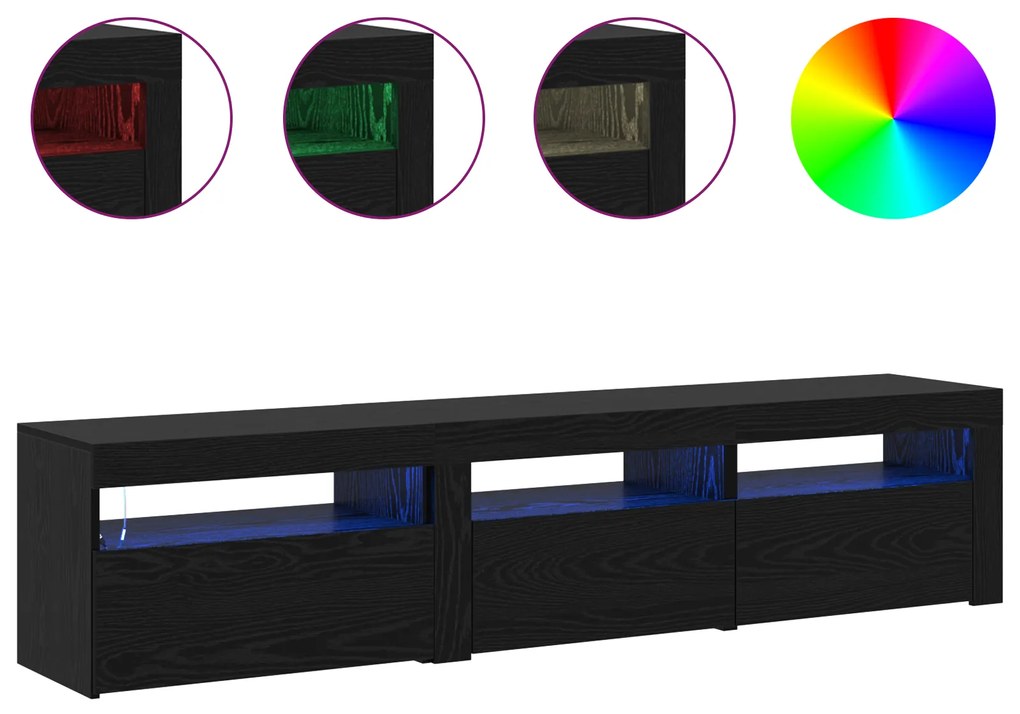 vidaXL Τηλεοπτικές Κάβες 2 τεμ με LED φώτα Μαύρη βελανιδιά Επεξεργασμένο ξύλο