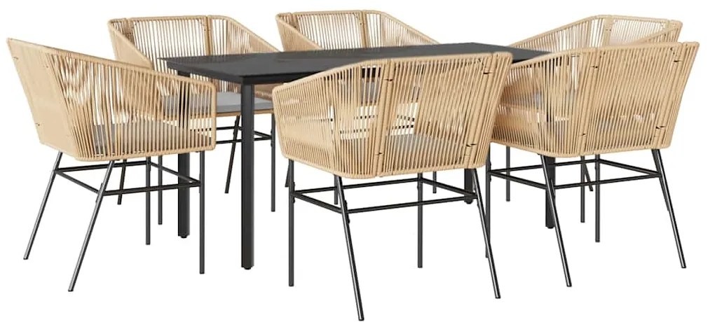 vidaXL Σετ Τραπεζαρίας Κήπου 7 τεμ. Καφέ Συνθ. Ρατάν / Γυαλί Μαξιλάρια