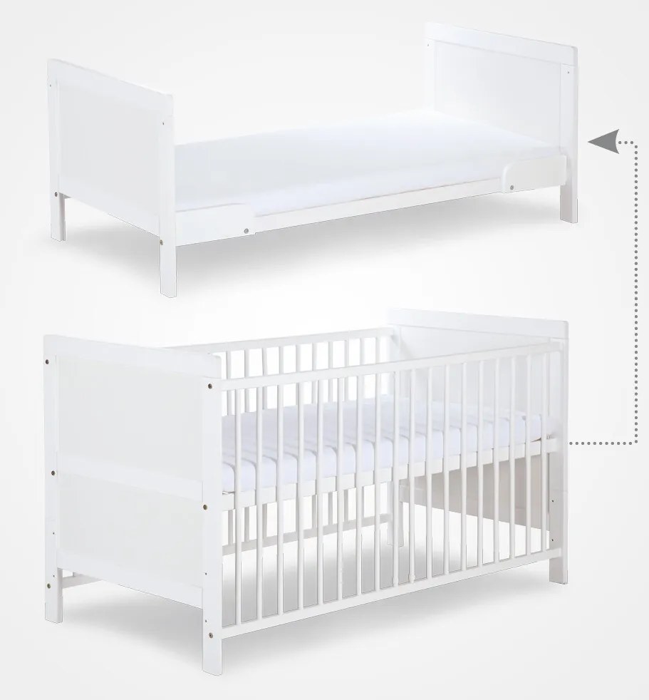 Κρεβατάκι μωρού Elgin 101, 80x120, 80x170, 95cm, 96 kg, Τάβλες για Κρεβάτι, Δεν ρυθμίζεται, Ρυθμιζόμενο ύψος ύπνου, Άσπρο, Ξύλο: Πεύκο | Epipla1.gr