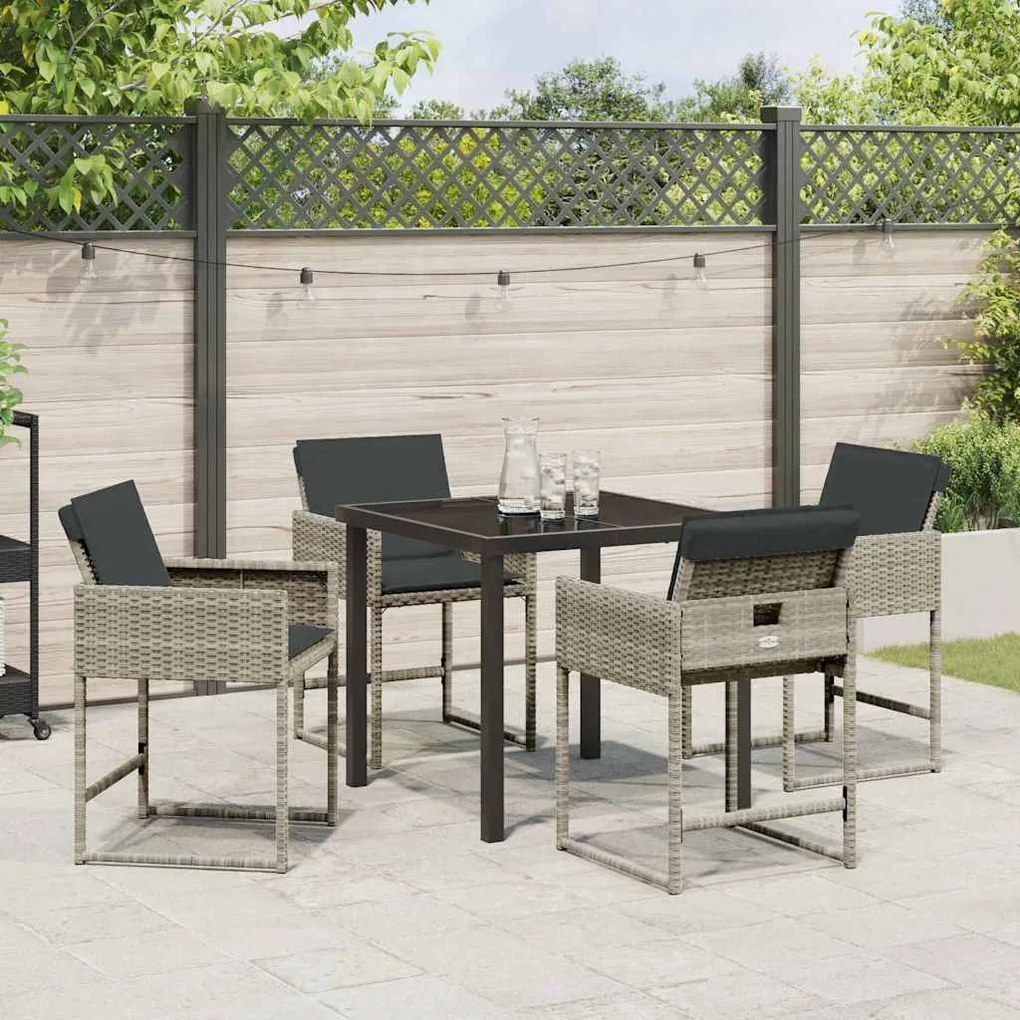 vidaXL Σέτ φαγητού για κήπο με μαξιλάρι 5 pcs Ανοιχτό γκρι Πολυ ράταν