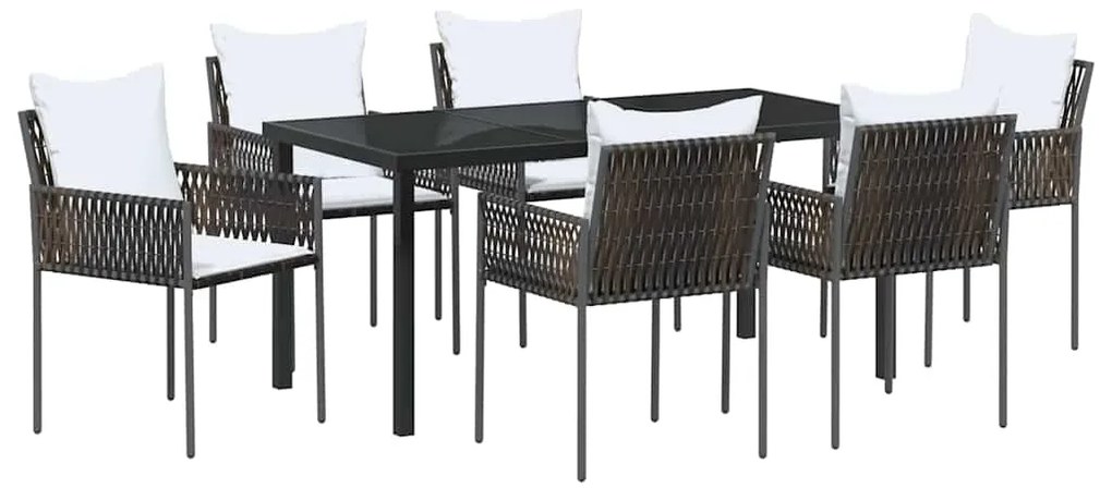 vidaXL Σέτ φαγητού για κήπο 7 pcs Καφέ Πολυ ράταν