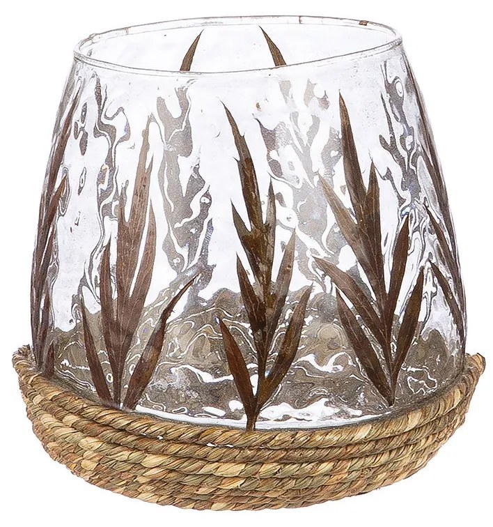 Φανάρι Καταιγίδας Conical "Greenery" Leaf Design Γυάλινο Πράσινο PU 4 H. 11 cm D. 11 cm