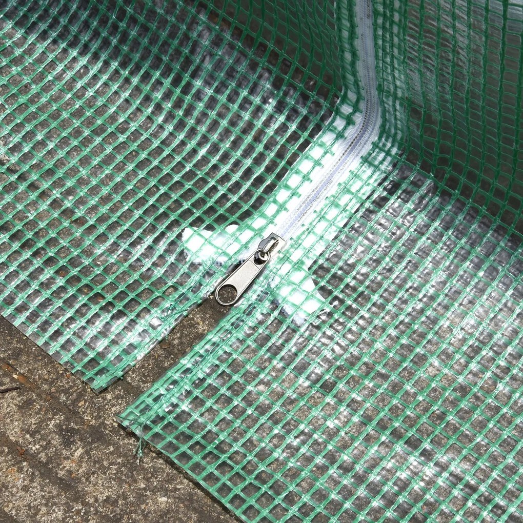 Outsunny Θερμοκήπιο με καμάρα, 6 παράθυρα με δίχτυ, διαφανές κάλυμμα, μεταλλικός σκελετός, 3,95 x 1,95 x 1,90μ, Πράσινο