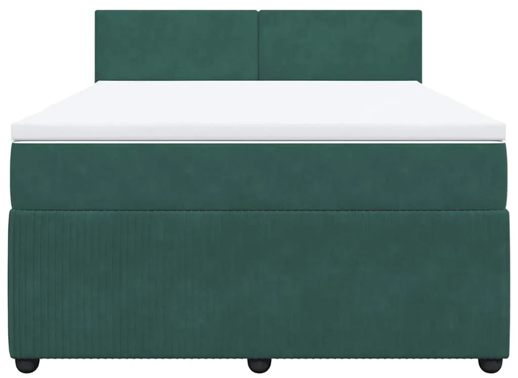 vidaXL Κρεβάτι Boxspring με Στρώμα Σκούρο Πράσινο 160x200εκ. Βελούδινο