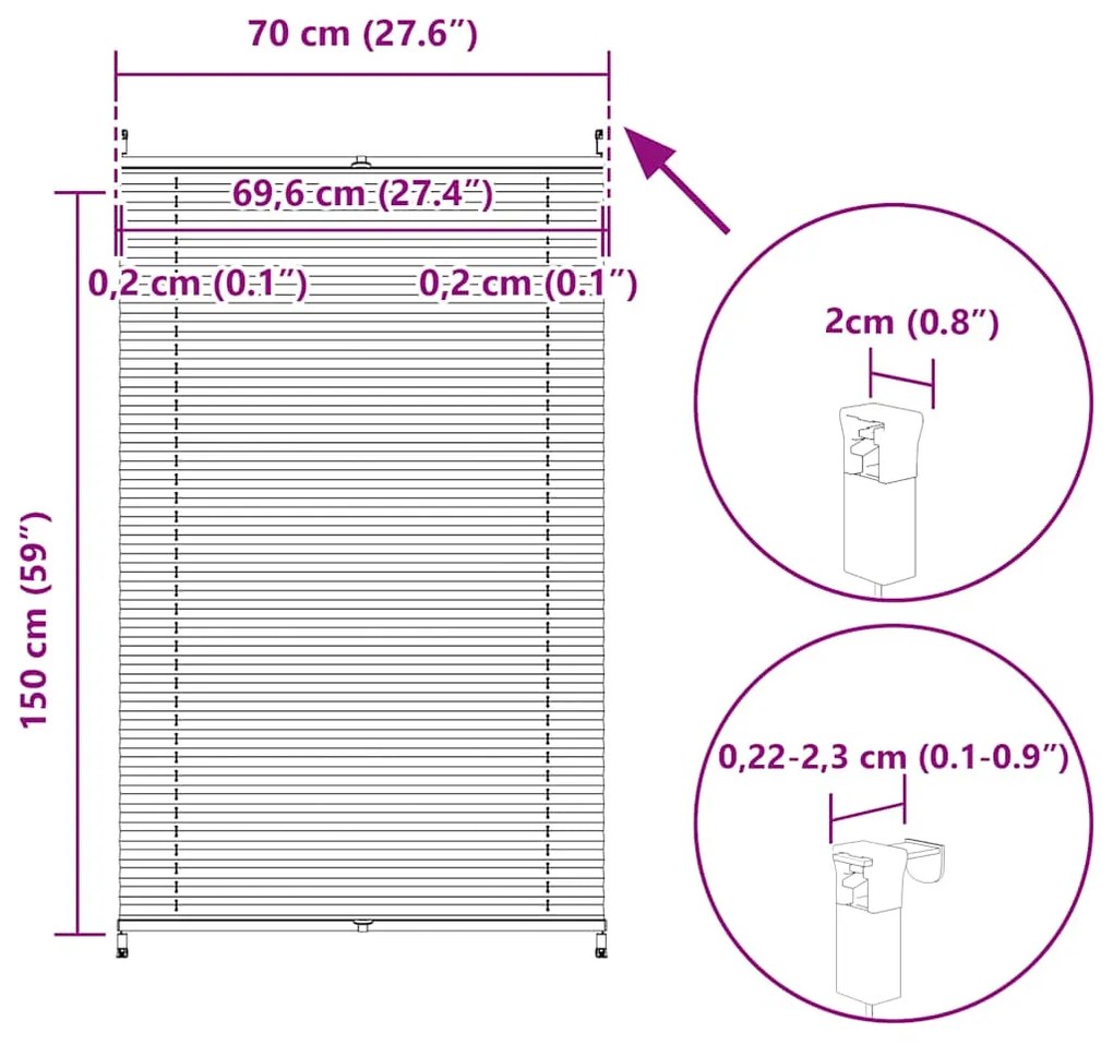 Πλισέ ρόλερ σκίασης 70x150cm Λευκό 240599