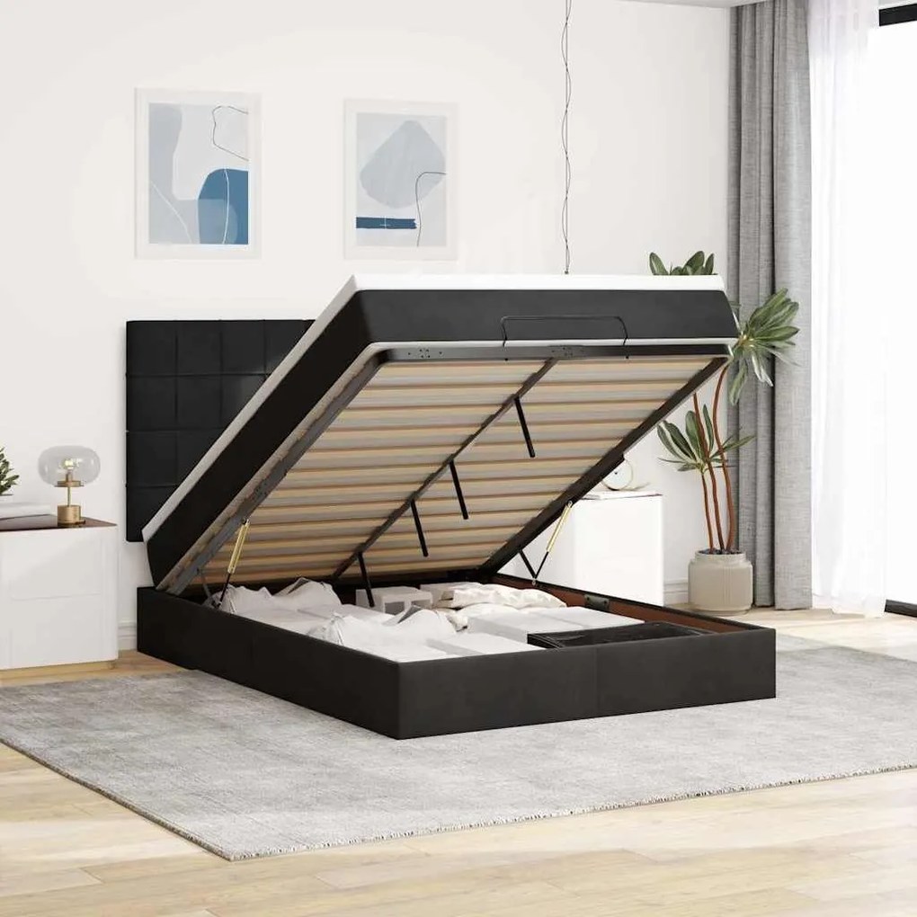 Οθωμανικό κρεβάτι με στρώματα Μαύρο 140x190cm Βελούδο 3313471