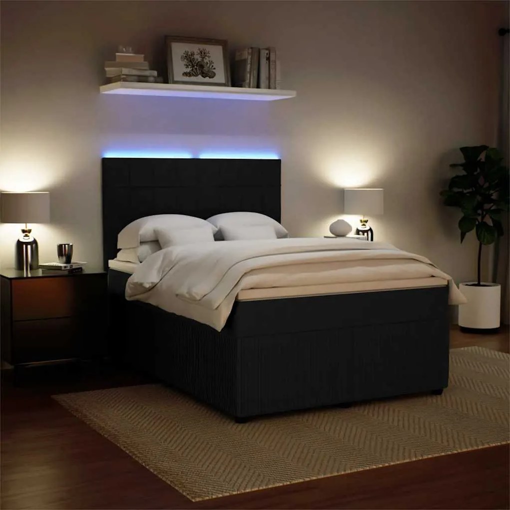 vidaXL Κρεβάτι Boxspring με Στρώμα Μαύρο 140x200 εκ. Βελούδινο