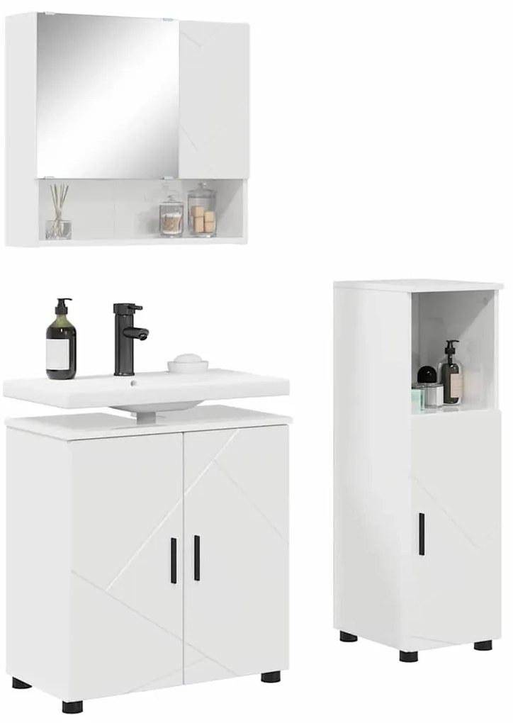 vidaXL Σετ Επίπλων Μπάνιου 3 pcs Γυαλιστερό λευκό 61 x 35 x 64 εκ.