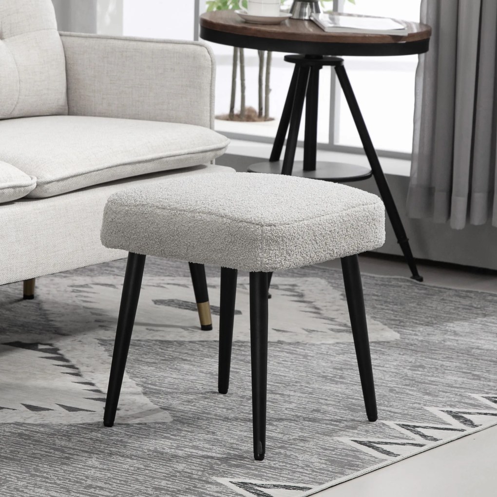 HOMCOM Σκαμπό, υποπόδιο, επενδεδυμένο κάθισμα, όψη κασμίρ, ατσάλινα πόδια, 42 x 42 x 44 cm, Ανοιχτό γκρι