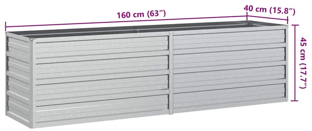 vidaXL Ζαρντινιέρα Υπερυψωμένη Ασημί 160x40x45 εκ. Γαλβανισμ. Χάλυβας