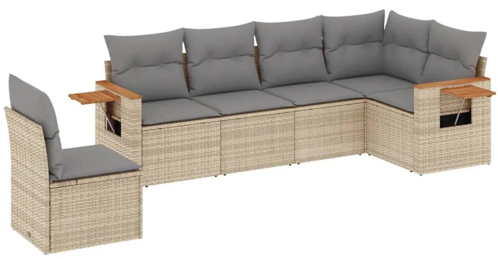 vidaXL Σετ Καναπέ Κήπου 6 τεμ. Μπεζ Συνθετικό Ρατάν με Μαξιλάρια