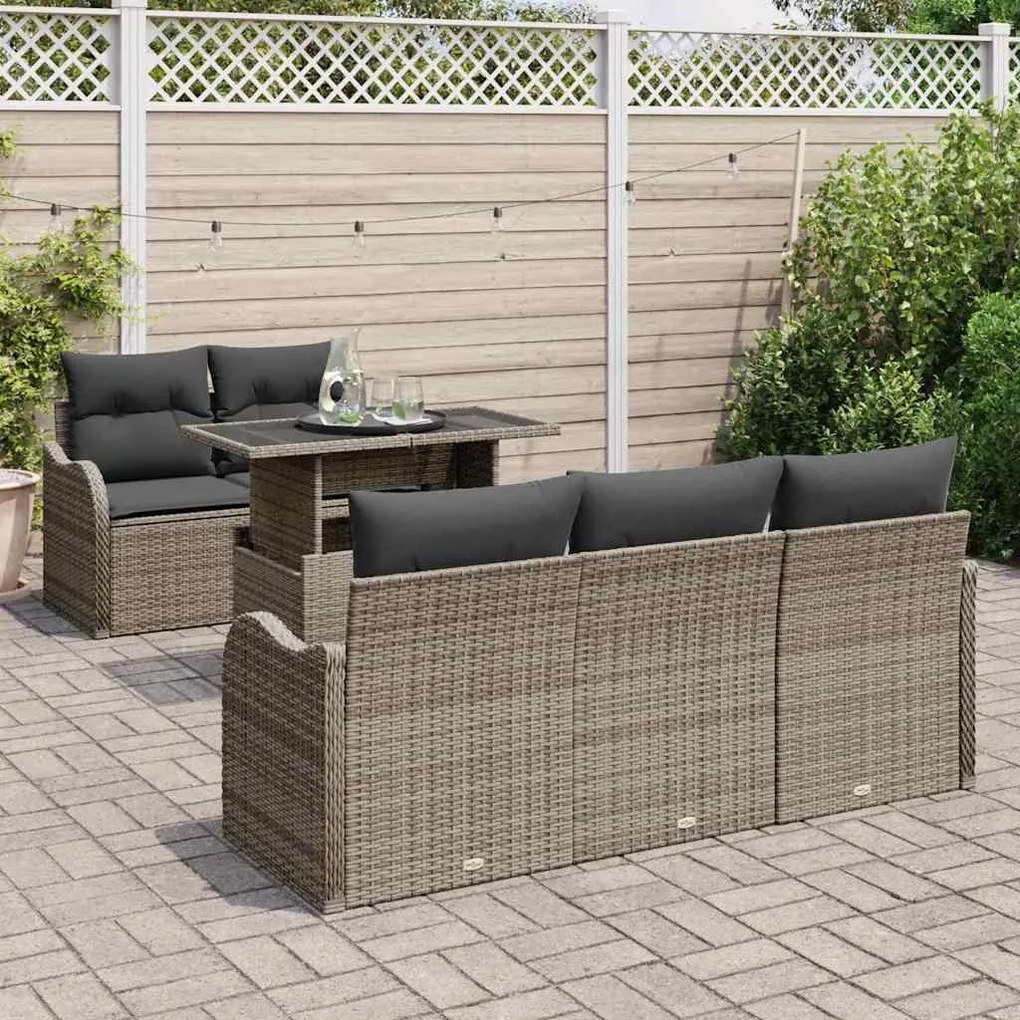 vidaXL Σετ Καναπέ Κήπου με μαξιλάρι 6 pcs Γκρι Πολυ ράταν