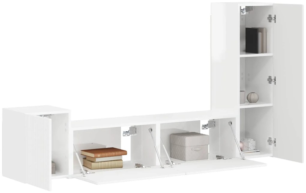 vidaXL Σετ επίπλου τηλεόρασης Επιτοίχιο 4 pcs Υψηλής γυαλάδας λευκό