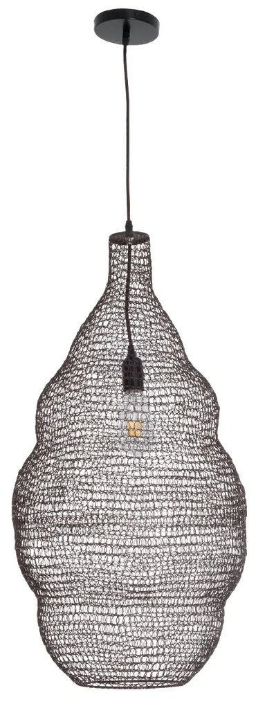 GloboStar® KENTUCKY 01896 Vintage Κρεμαστό Φωτιστικό Οροφής Μονόφωτο 1 x E27 AC220-240V IP20 - Φ40 x Υ70cm - Σκούρο Καφέ Μεταλλικό Πλέγμα - 5 Χρόνια Εγγύηση