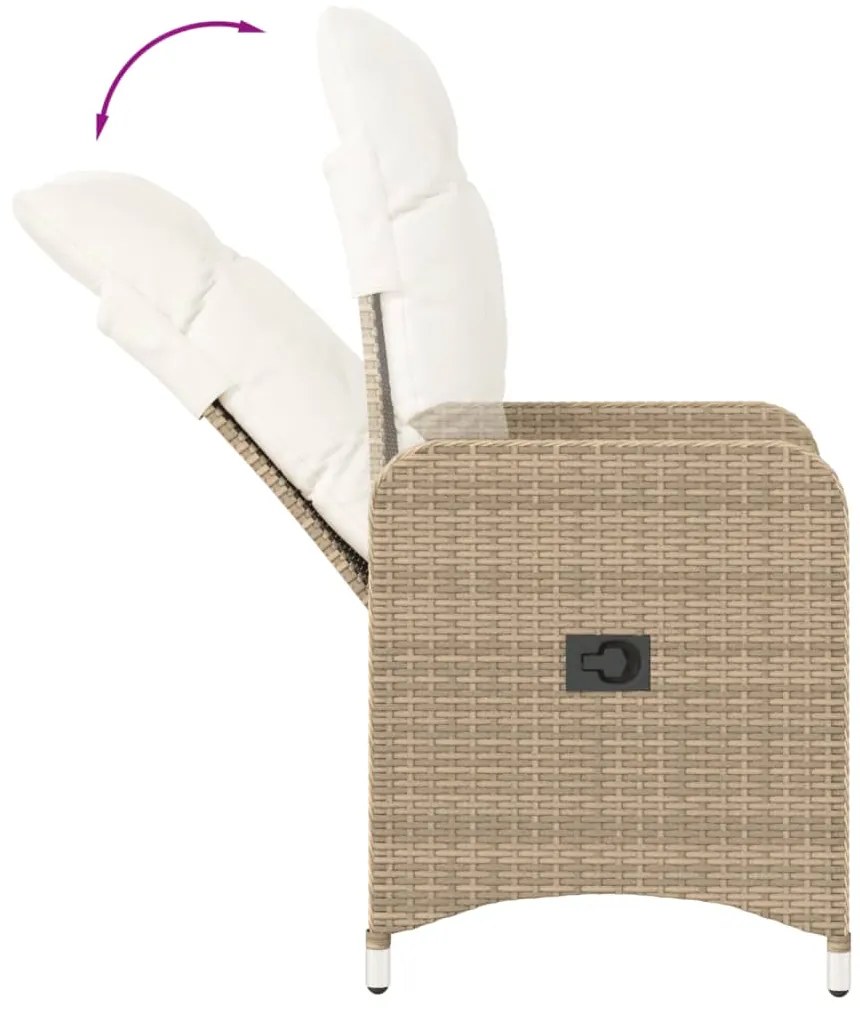 vidaXL Πολυθρόνες Κήπου Ανακλ/νες 2 τεμ. Μπεζ Συνθ. Ρατάν + Μαξιλάρια