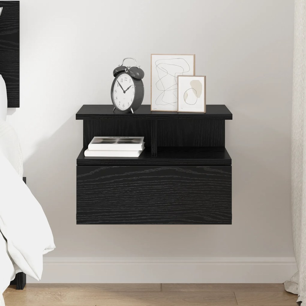 vidaXL Floating Nightstand Μαύρος Δρυς 40x31x27 εκ Επεξεργασμένο ξύλο