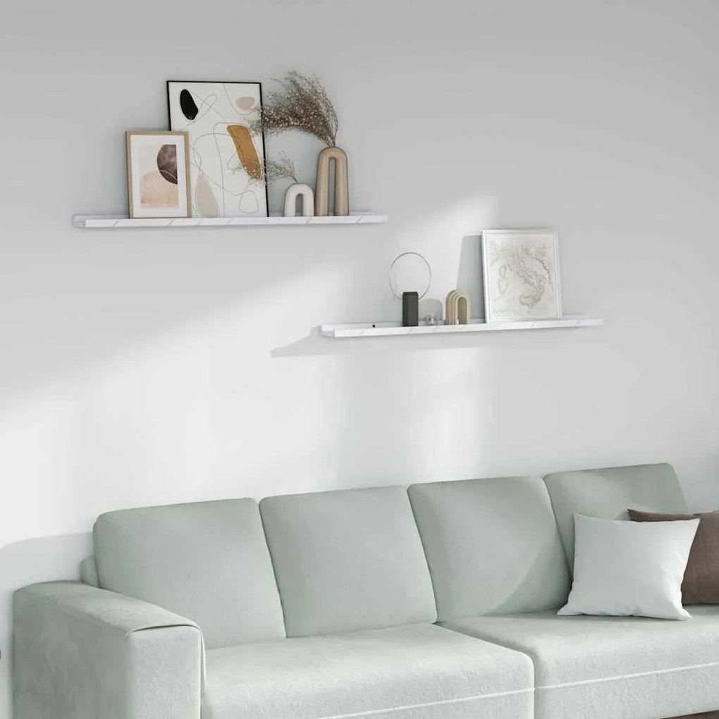 vidaXL Ράφι Τοίχου με ράφι 2 pcs Λευκό Μάρμαρο 100 x 9 x 3 cm