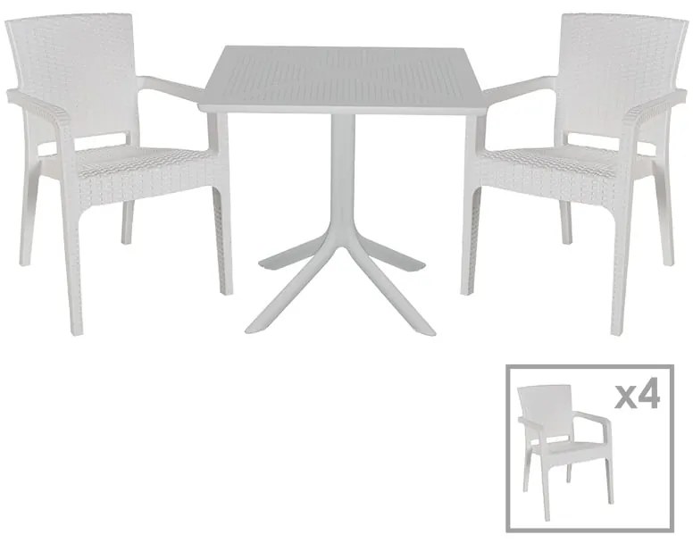 Τραπεζαρία κήπου Groovy-Halcyon pakoworld σετ 5τεμ PP λευκό 80x80x74,5εκ.