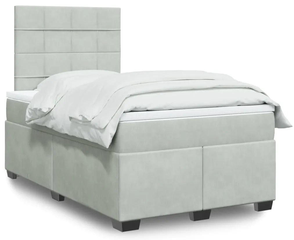 vidaXL Κρεβάτι Boxspring με Στρώμα Ανοιχτό Γκρι 120x190 εκ. Βελούδινο