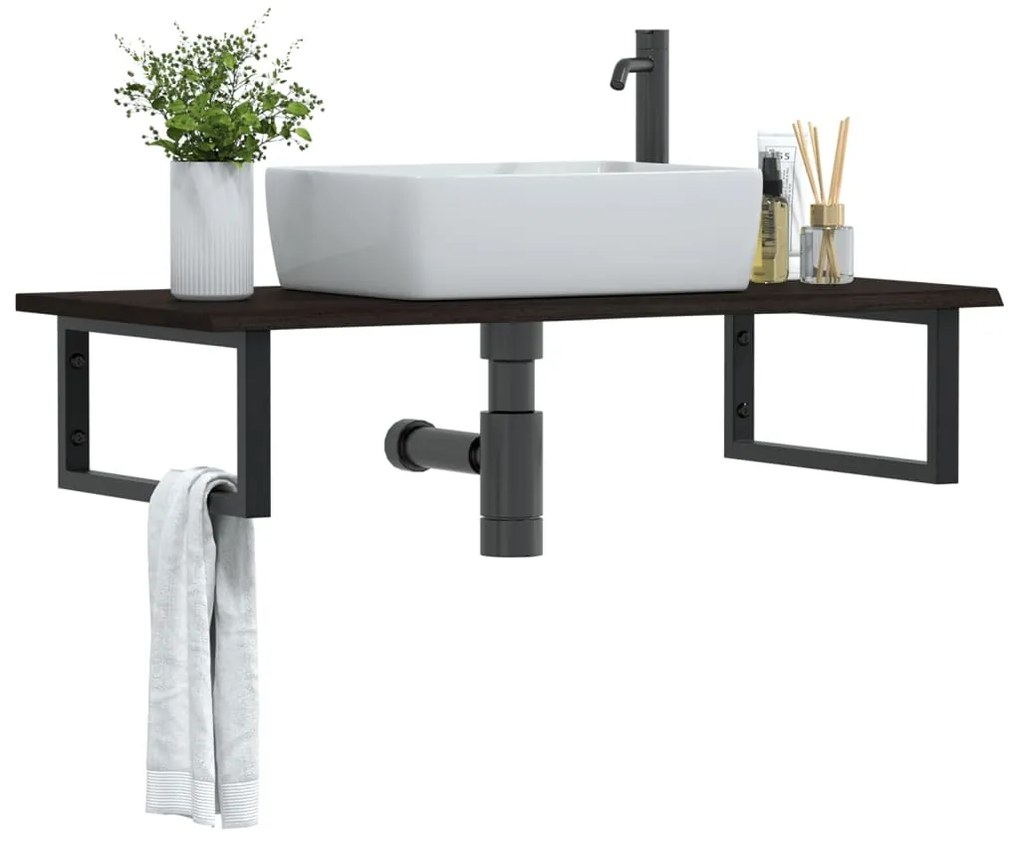 Ράφι Νιπτήρα Τοίχου από Ατσάλι / Μασίφ Ξύλο Δρυός