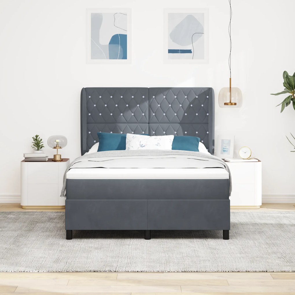 vidaXL Κρεβάτι Box Spring με Στρώμα Σκούρο Γκρι 140x200 εκ. Βελούδο