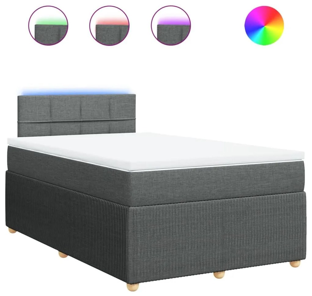 Κρεβάτι Boxspring με Στρώμα Σκούρο Γκρι 120x190 εκ Υφασμάτινο - Γκρι