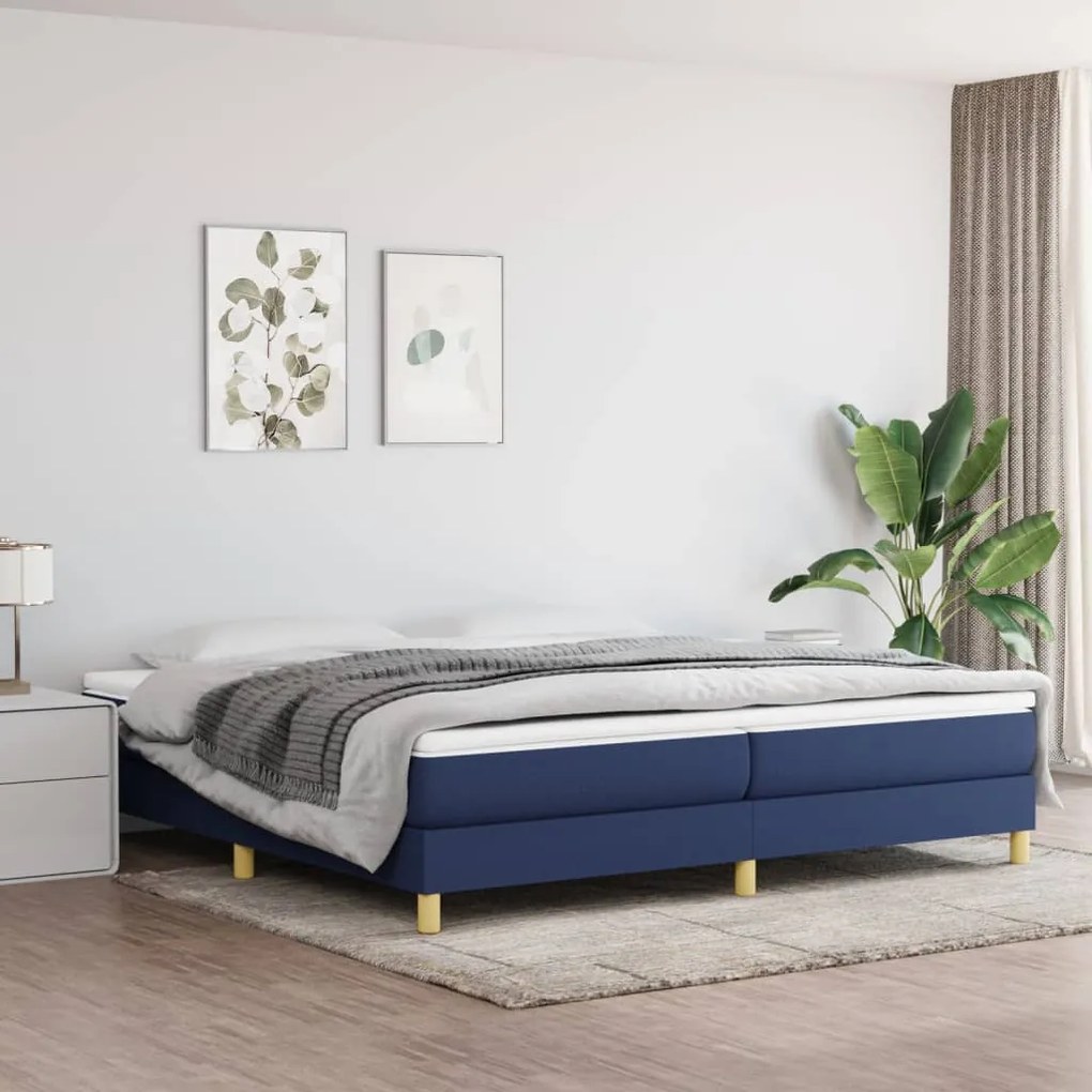 vidaXL Κρεβάτι Boxspring με Στρώμα Μπλε 200x200 εκ. Υφασμάτινο