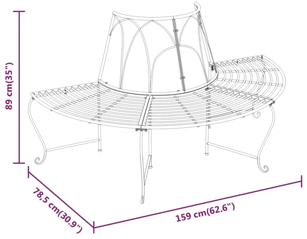 vidaXL Παγκάκι Δέντρου Ημικυκλικό Μαύρο Ø159 εκ. Ατσάλινο