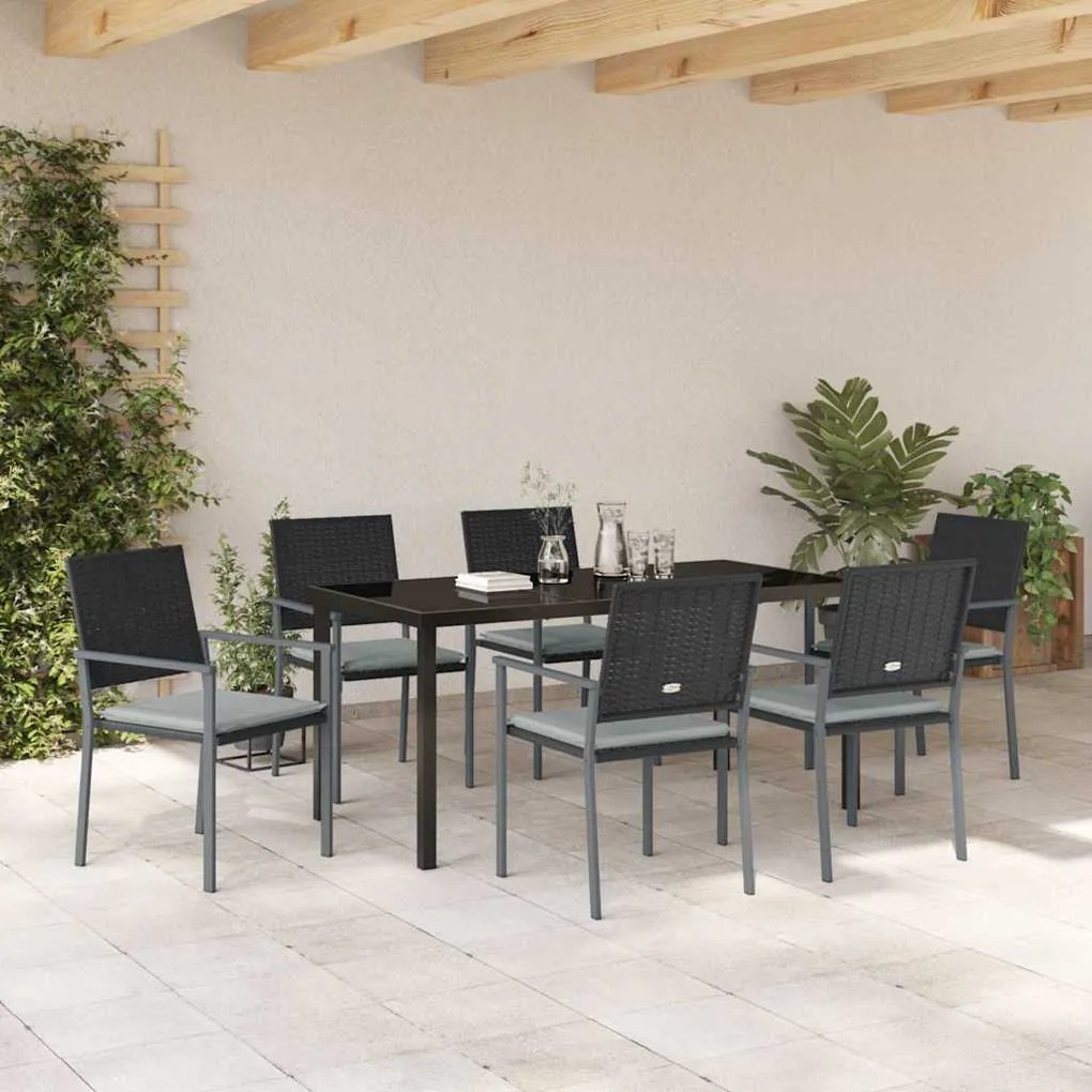 vidaXL Σέτ φαγητού για κήπο 7 pcs Μαύρο Πολυ ράταν